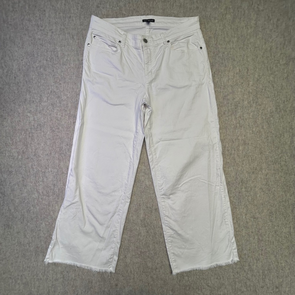 EILEEN FISHER White Wide Leg‎ Crop Jeans Raw Hem Size 10